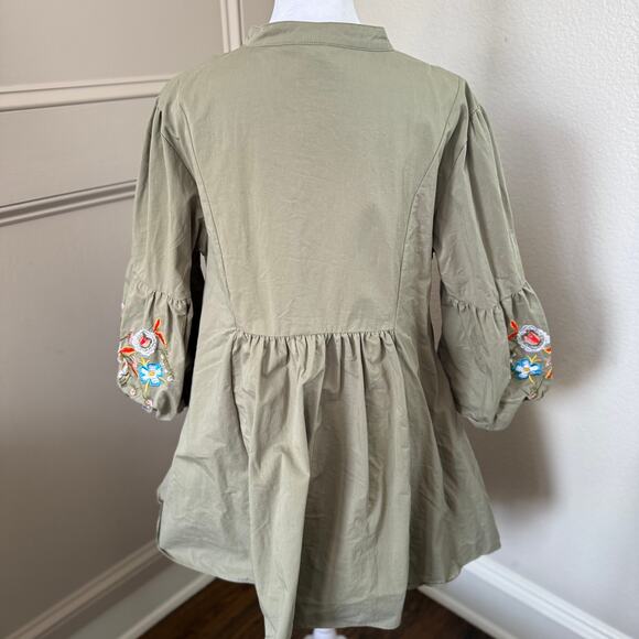 Women's V Neck Long Lantern Sleeve Shift Mini Dress Bohemian Embroidered Size M - Picture 8 of 12